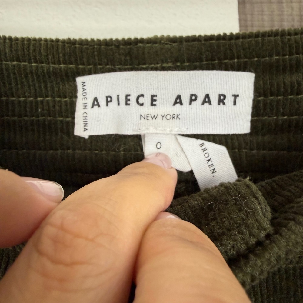 Apiece Apart Slim Marson Corduroy Pants Olive Green Ankle Cropped Granola Size 0 - Picture 11 of 12
